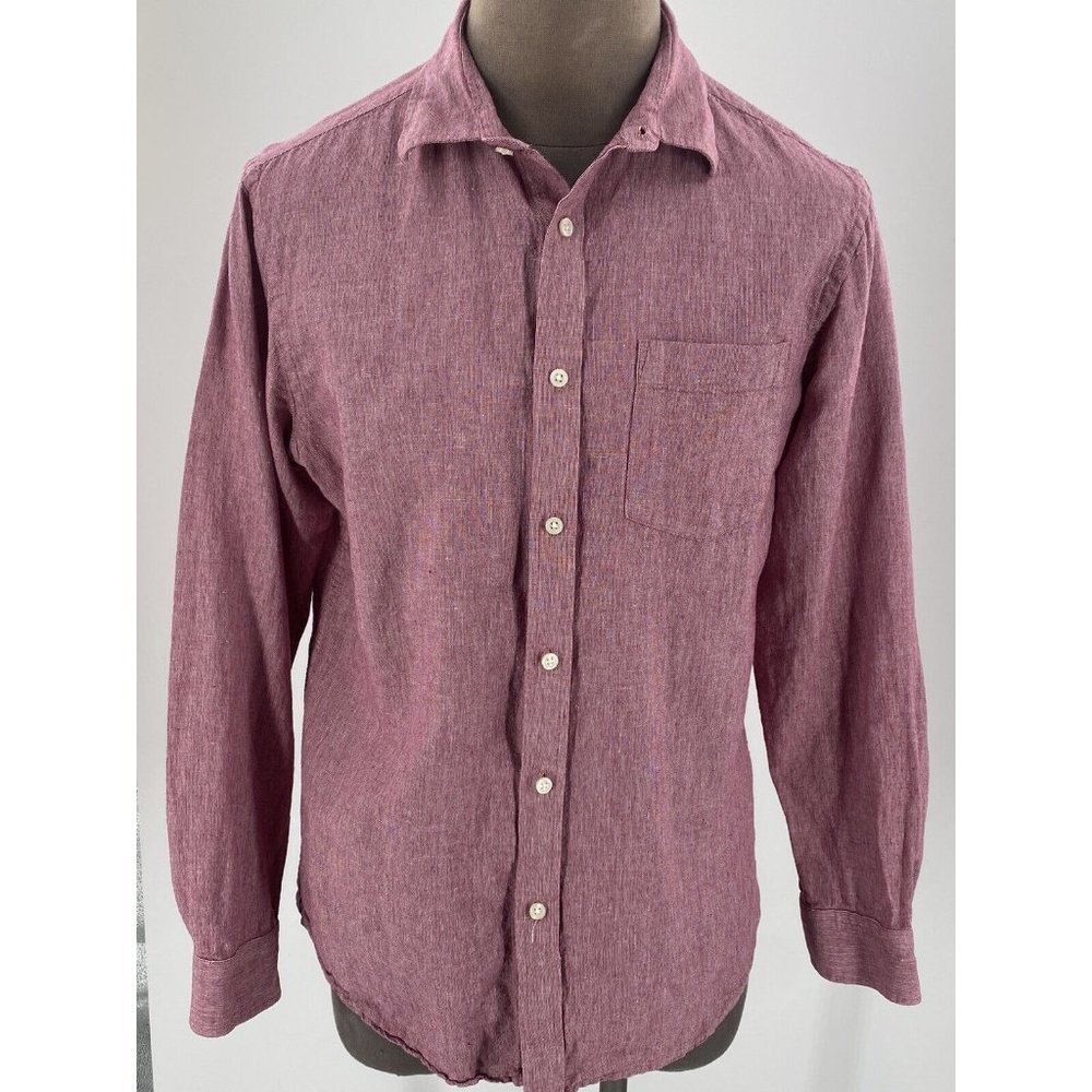 Banana Republic Slim Men's Linen Shirt Button Front Long Sleeve  Red Large